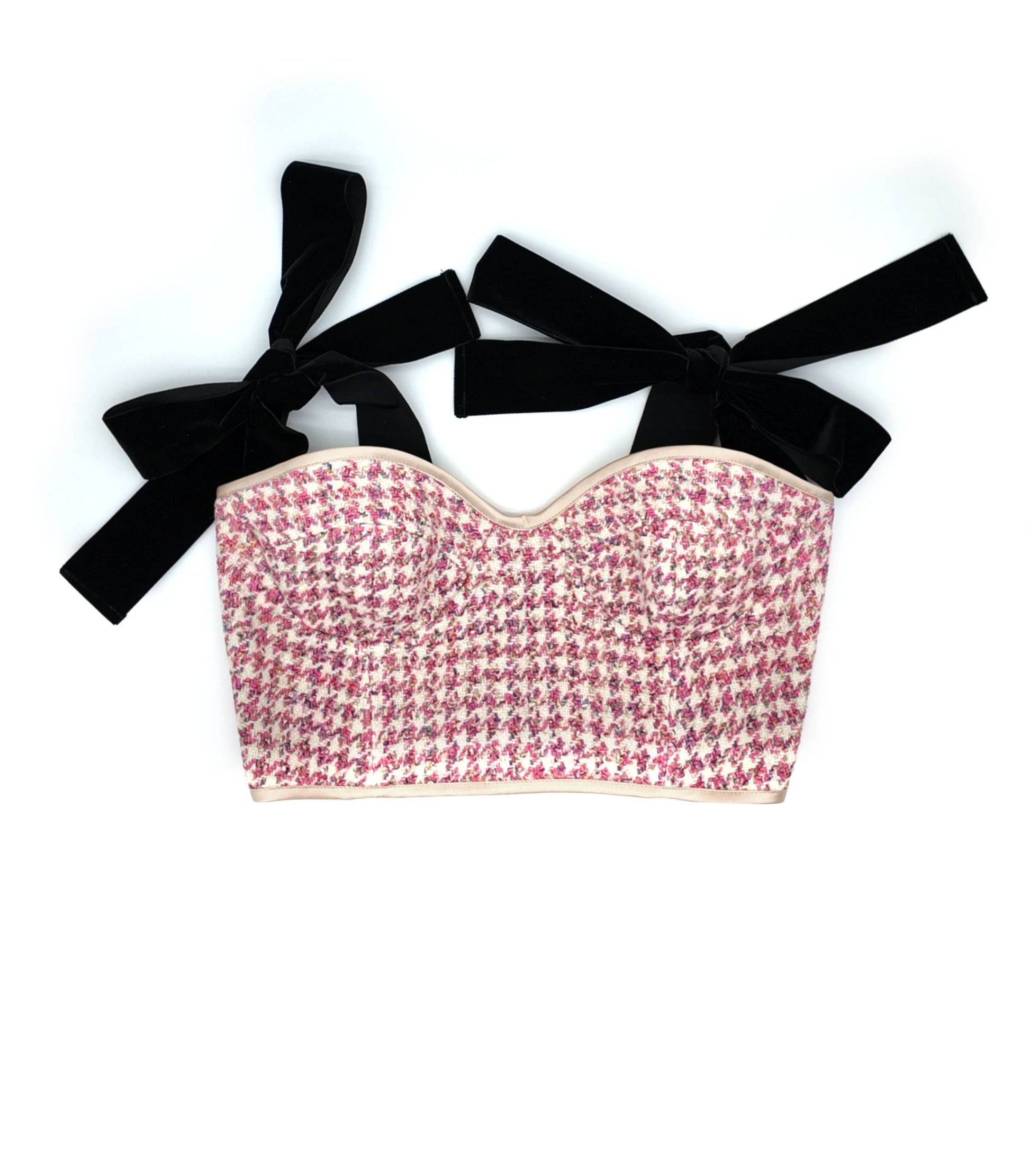 Old Money style, Fashionable and Luxury Houndstooth Tweed Corset Pink and White for a Chic Wardrobe