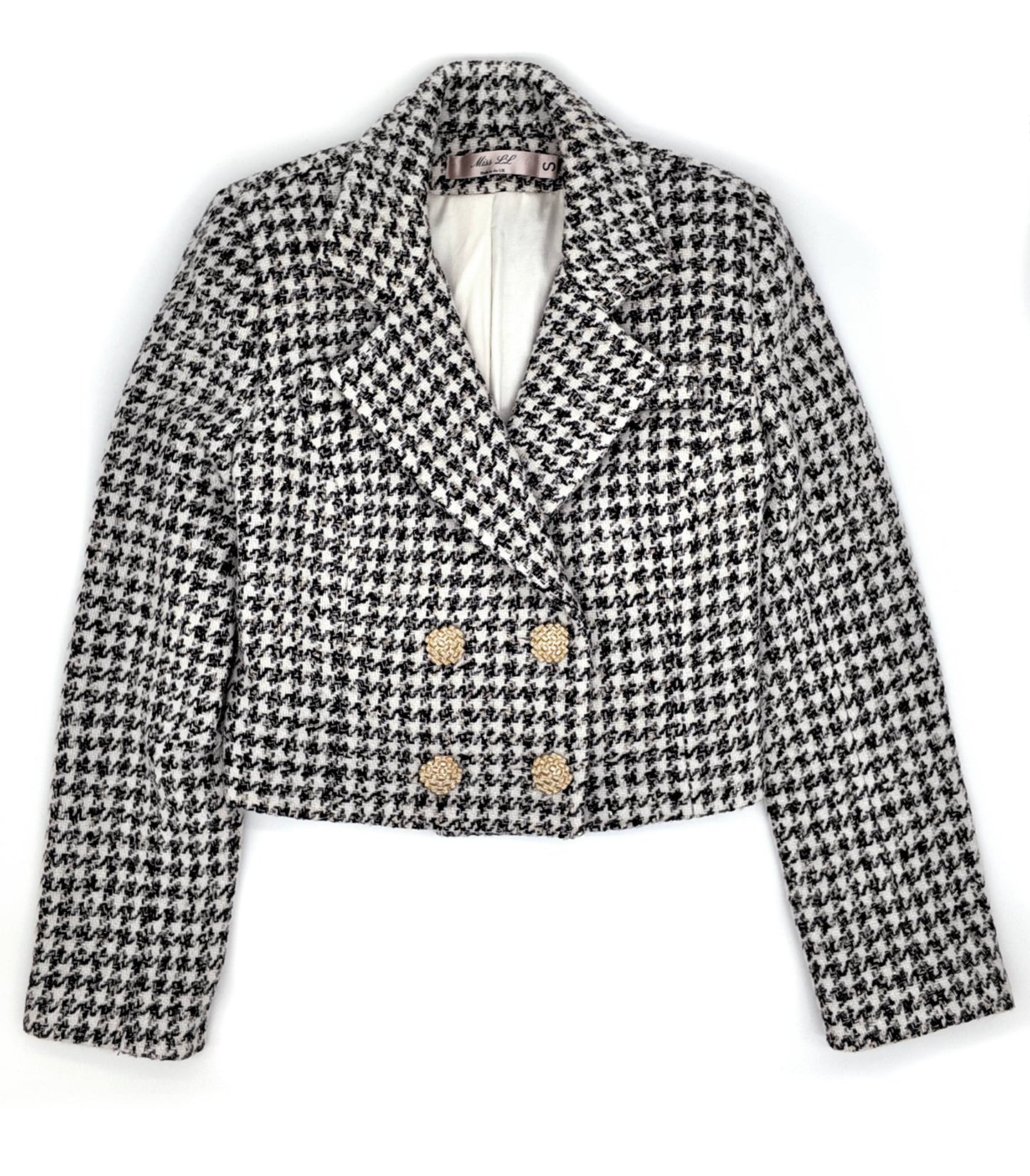 Old Money style, Fashionable and Luxury Houndstooth Tweed Jacket Black and White for a Chic Wardrobe