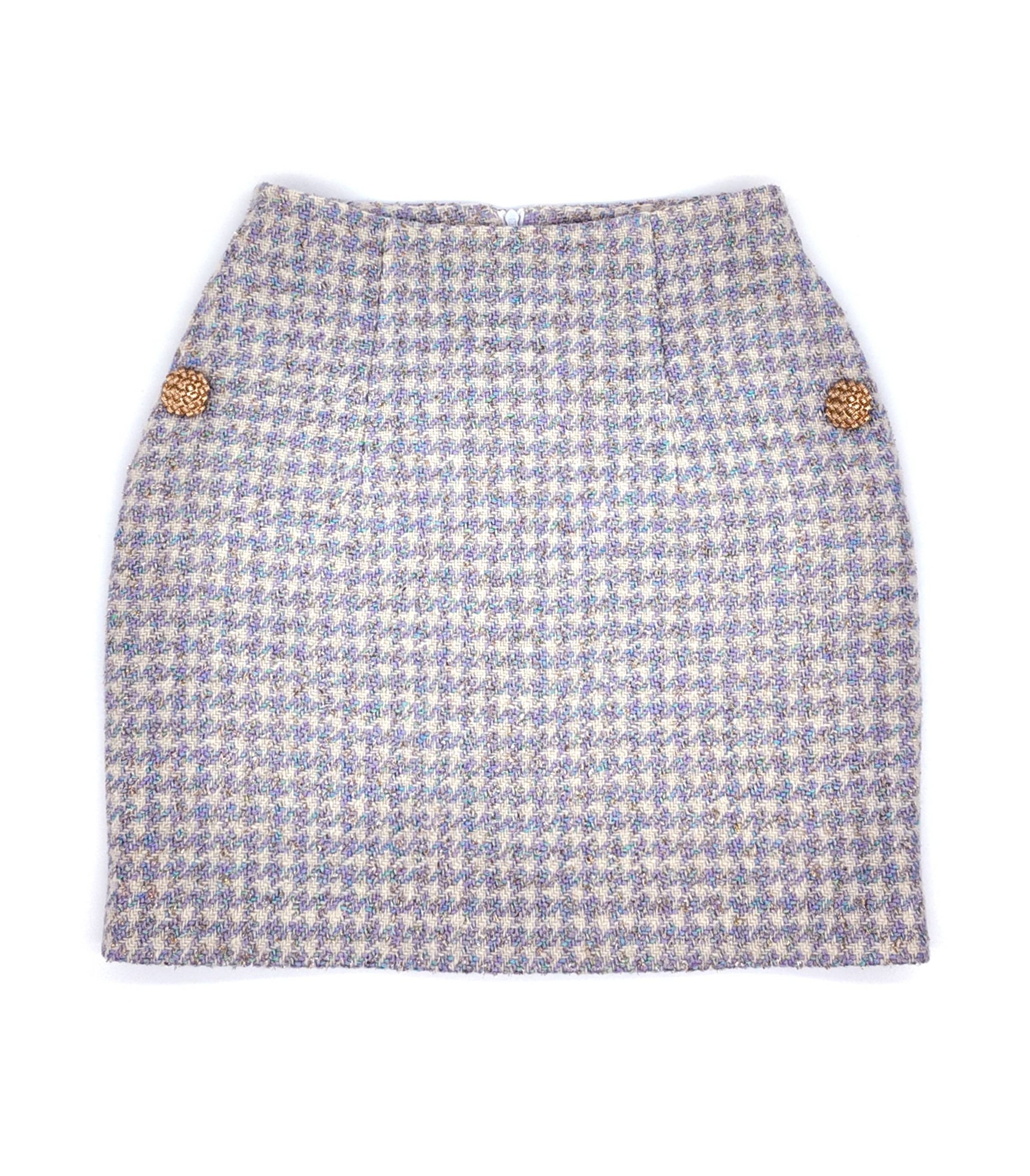 Old Money style, Fashionable and Luxury Houndstooth Tweed Skirt Blue and White for a Chic Wardrobe