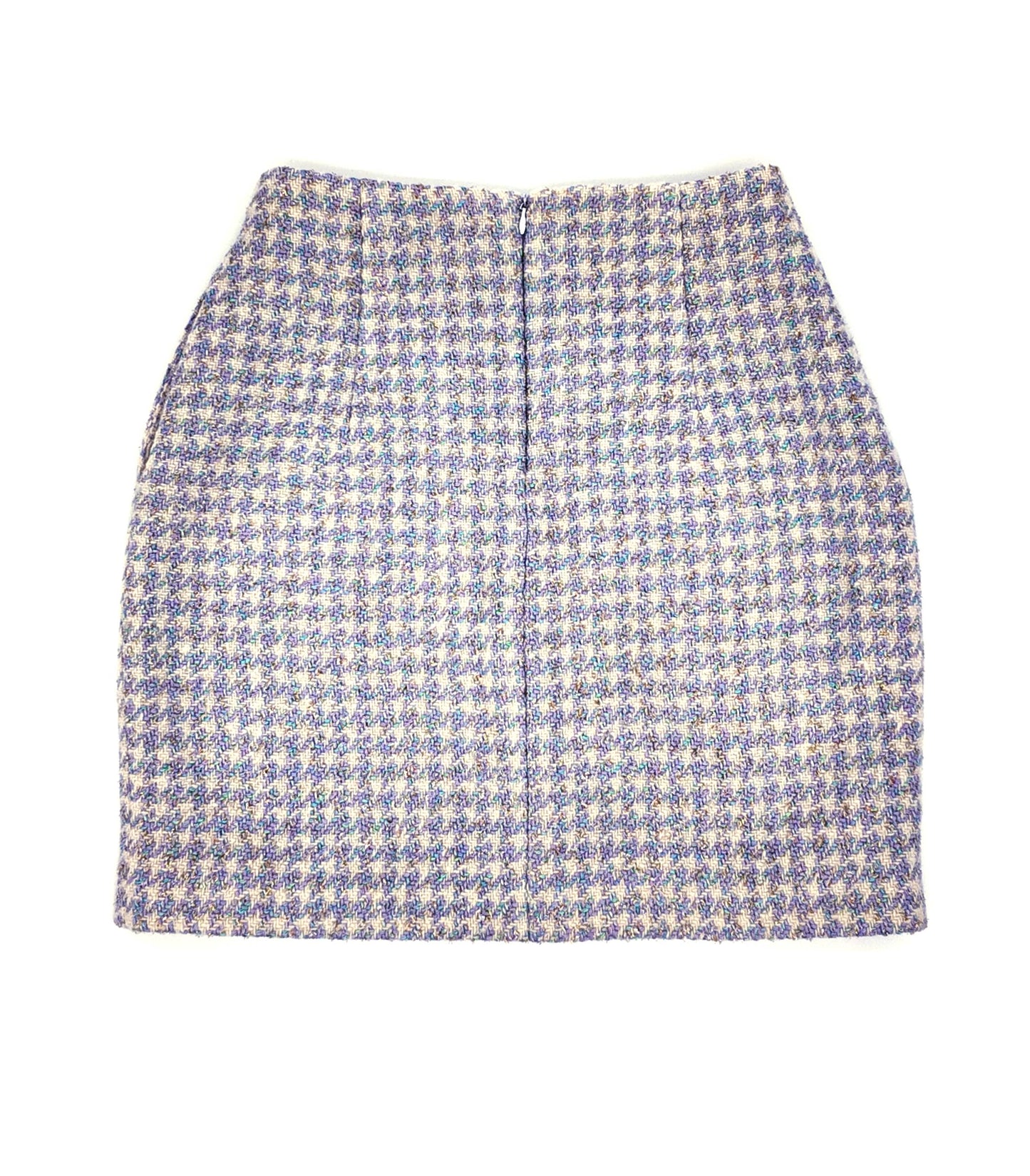 Old Money style, Fashionable and Luxury Houndstooth Tweed Skirt Blue and White for a Chic Wardrobe