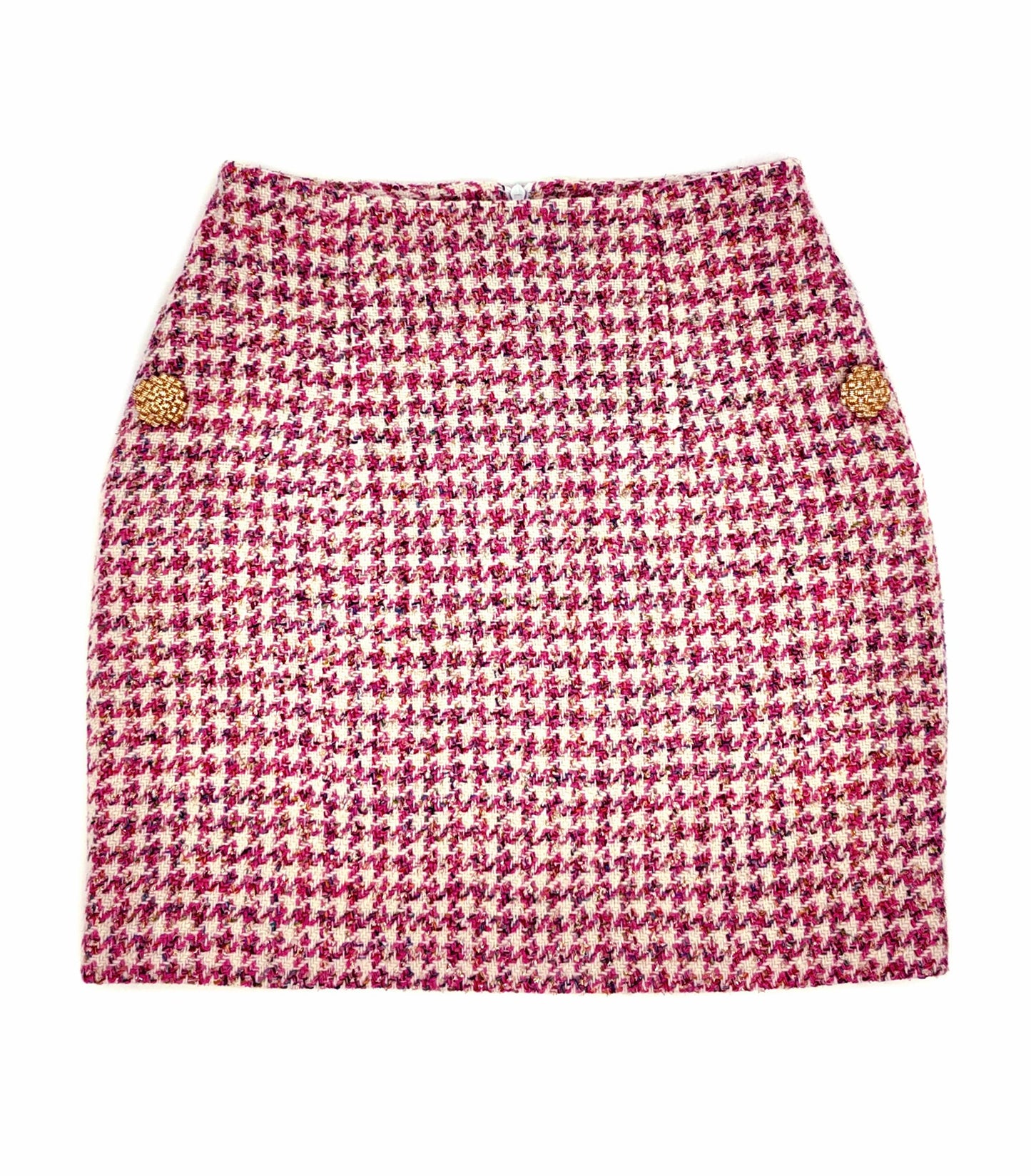 Old Money style, Fashionable and Luxury Houndstooth Tweed Skirt Pink and White for a Chic Wardrobe